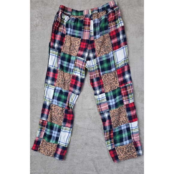 Aerie Plaid And Cheetah Print Patchwork Cotton Pajama Pants Pockets Womens Large - Picture 2 of 6